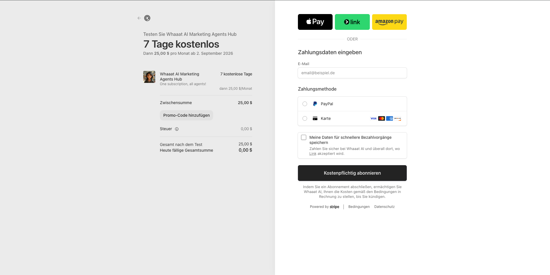 Checkout Finish Sign-Up to start free Trial