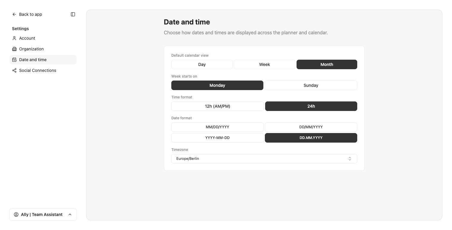Date and Time Preferences